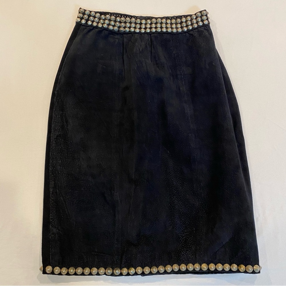 Vintage 80s/90s Genuine Suede Leather Studded Pencil Skirt, Steampunk Couture